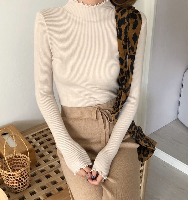 Women Turtleneck 2022Autumn and Winter Ruched Slim Women Sweaters High Elastic Solid Sexy Knitted Pullovers 6785 50