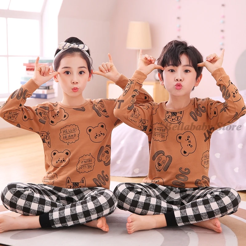 Baby Boy Girl Pajama Sets Korean Spring Pajamas For Kids Sleepwear Set Cotton Cartoon Cow Night Outfits Autumn Children Clothing Sleepwear & Robes cheap