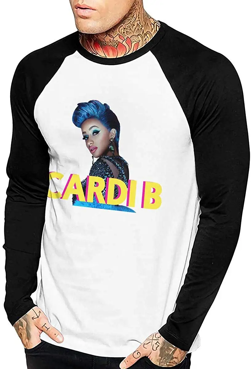 FGHFG Cardi B Art Мужская тонкая спортивная футболка с длинным рукавом бейсбольная