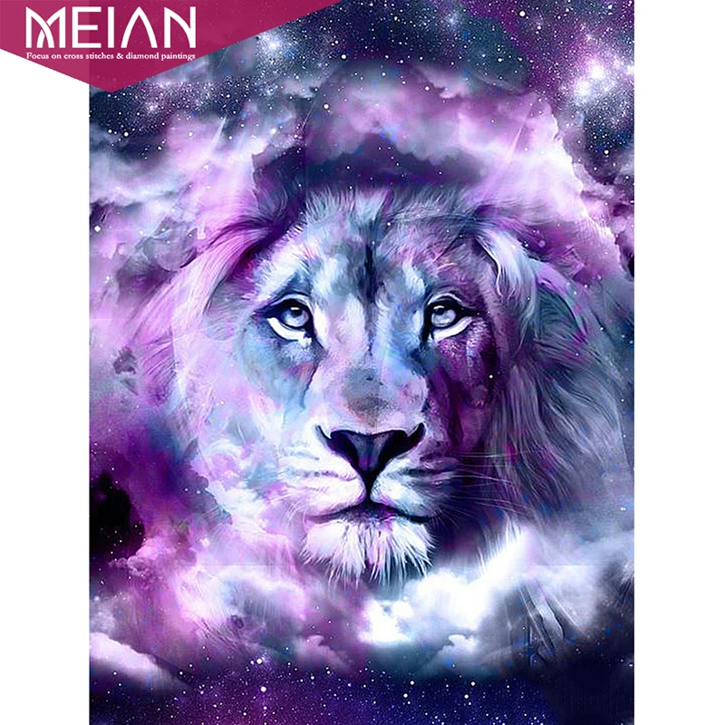 MEIAN 5D Diy Алмазная картина льва полная круглая вышивка животные мозаика Стразы