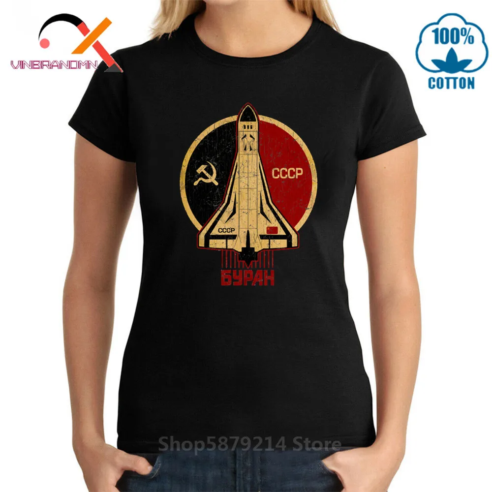 CCCP Soviet Shuttle Emblem T shirts woman Russia Yuri Gagarin T-Shirt Family cosmonaut 1961 Tee Shirt lady USSR Tees | Женская одежда