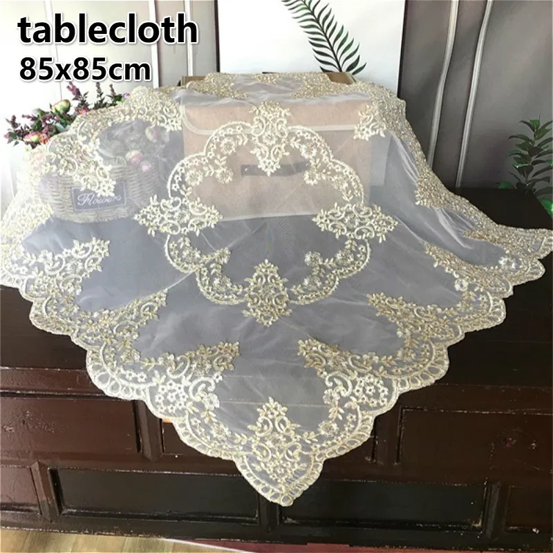 

European Lace Gold Thread Embroidered Tablecloth Coffee Tea Cup Table Cover Cloth Bedroom TV Computer Air Conditioning Decor