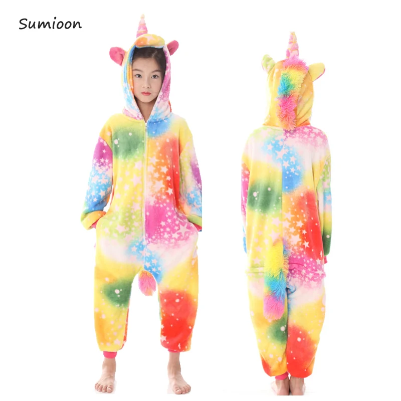 Kigurumi/детская одежда для сна для мальчиков и девочек; Пижама с единорогом; фланелевая детская пижама с единорогом; Комплект детских зимних комбинезонов с животными - Цвет: Colorful star unicor