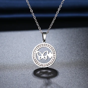 

CACANA 316L Stainless Steel Butterfly Flower Necklace NEW Crystal Rhinestone Necklaces For Women Wedding Valentine's Day Gifts