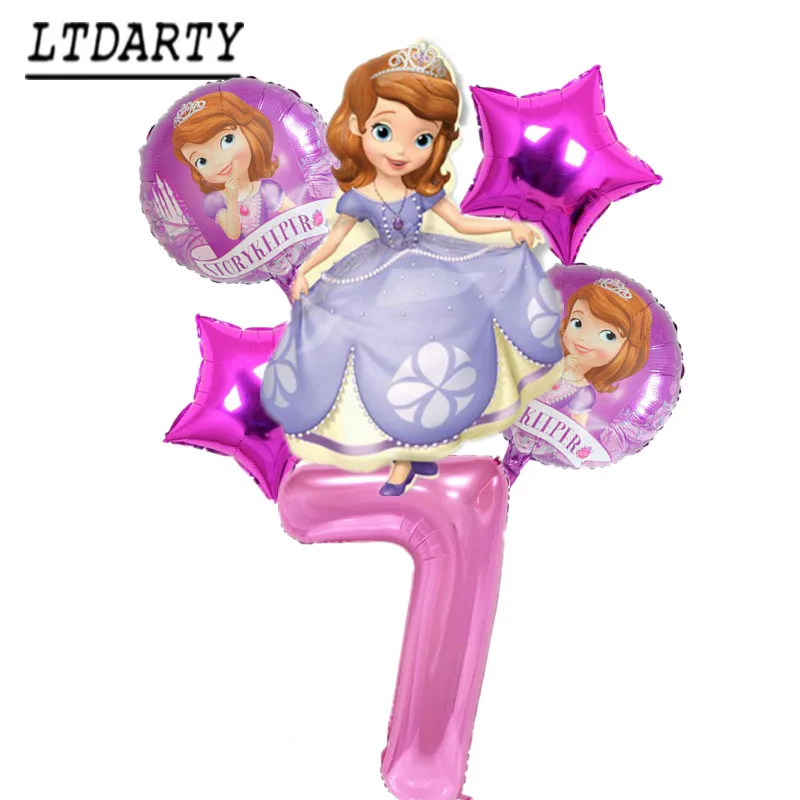 6 шт. Софии принцесса 18 дюймов шар в форме звезды девочка счастливый 0-9 день рождения Детская игрушка украшение 40 ''розовый фиолетовый номер мяч - Цвет: as picture