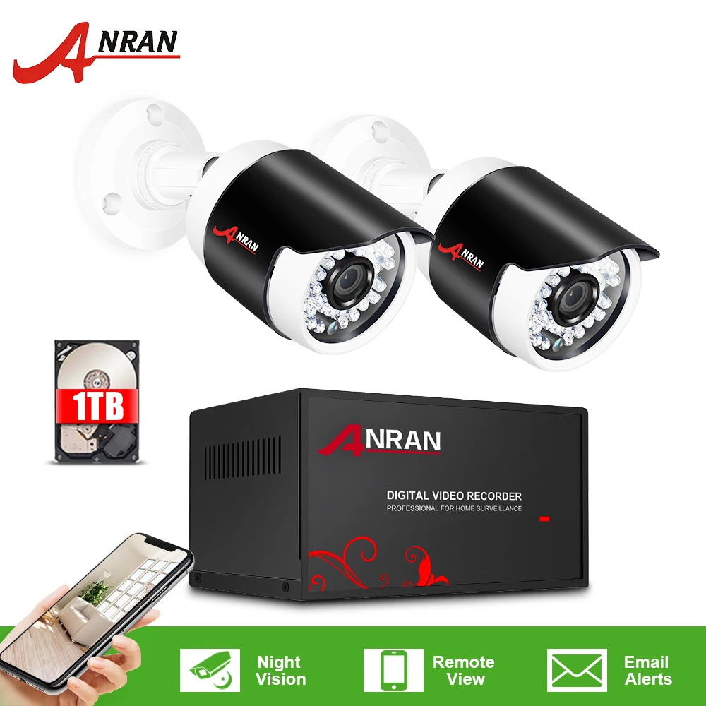 ANRAN, 1080 P, AHD камера видеонаблюдения, аналоговая, HD камера безопасности, 4CH DVR, комплект, водонепроницаемая, для улицы, CCTV, домашняя система видеонаблюдения - Цвет: 4CH DVR 2 X Camera