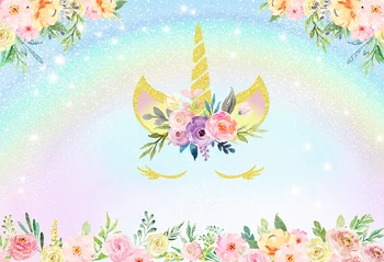 

Unicorn Backdrop HUAYI Birthday Photography Background Machine Printing Photo Booth Flowers W-4107