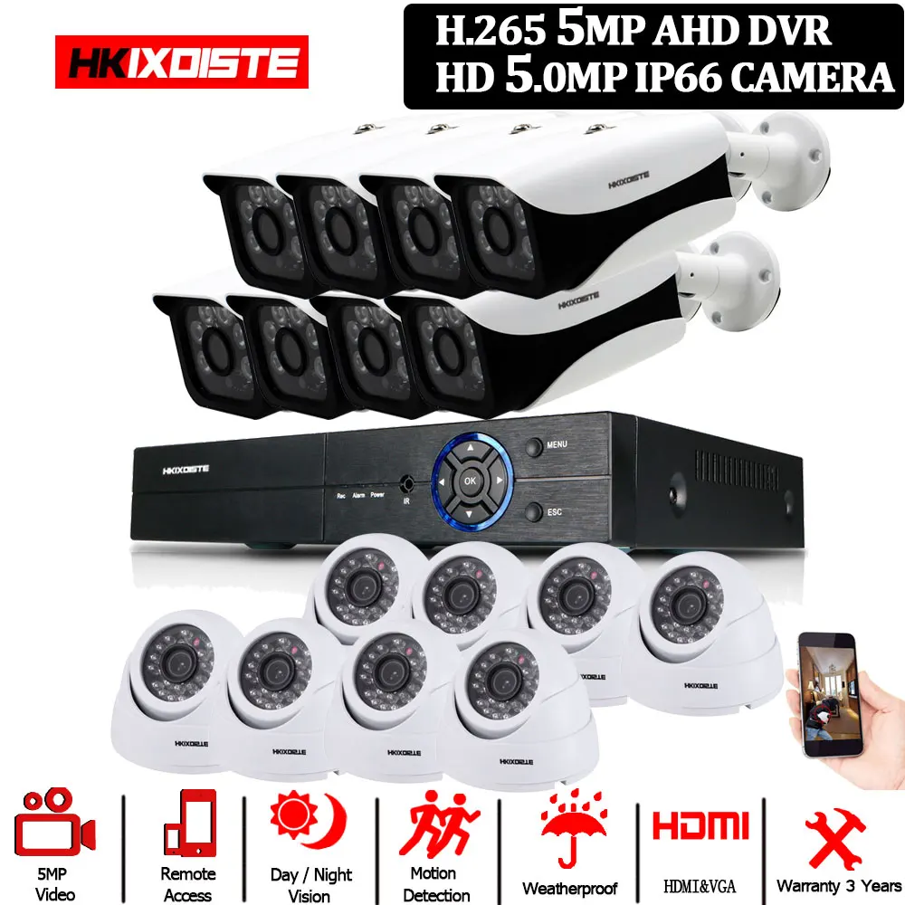 16CH супер HD 5MP DVR комплект безопасности 8 шт. мини металлический купол 8 шт. уличный классический Лидер продаж цилиндрические камеры наблюдения 5MP - Цвет: Белый