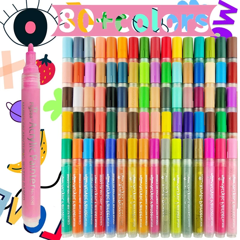 Acrylic Paint Marker Pen 12/28/80colors Set 0.7mm/3.0mm Acrylic Art Markers Rock Glass Canvas