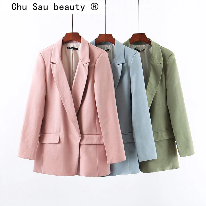 Chu Sau beauty офисный женский шикарный винтажный свободный Блейзер Женский Повседневный стиль 3 цвета два Blazers с карманами Feminino Chaqueta Mujer