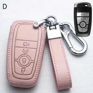 Image 2 - Leather Car Remote Smart Key Fob Cover for Ford Fusion Mustang Edge Ecosport Explorer F150 F250 2017 2018 2019 Car Key Covers