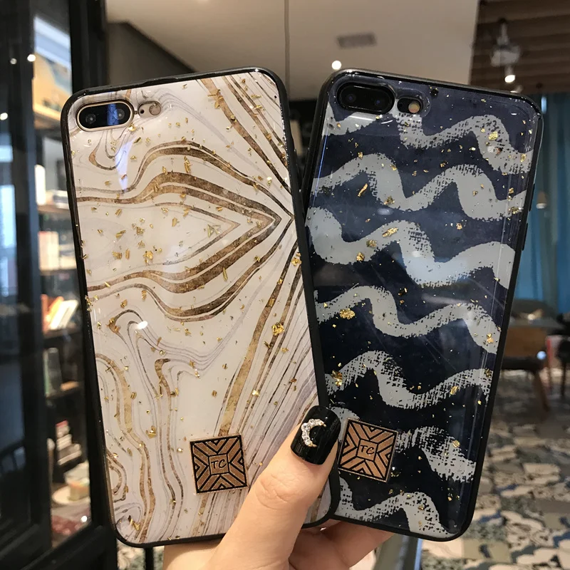

Gold Foil Streak Bling i Phone Case on The For iPhone 7 8 6 6s Plus Soft TPU Geometry Cover For iPhone X XR XS Max Glitter Case