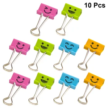 

10PCS Smile Face Design Metal Binder Clips Paper Clamp Clips Dovetail Design Clamps for School Office (Random Color) - S Size