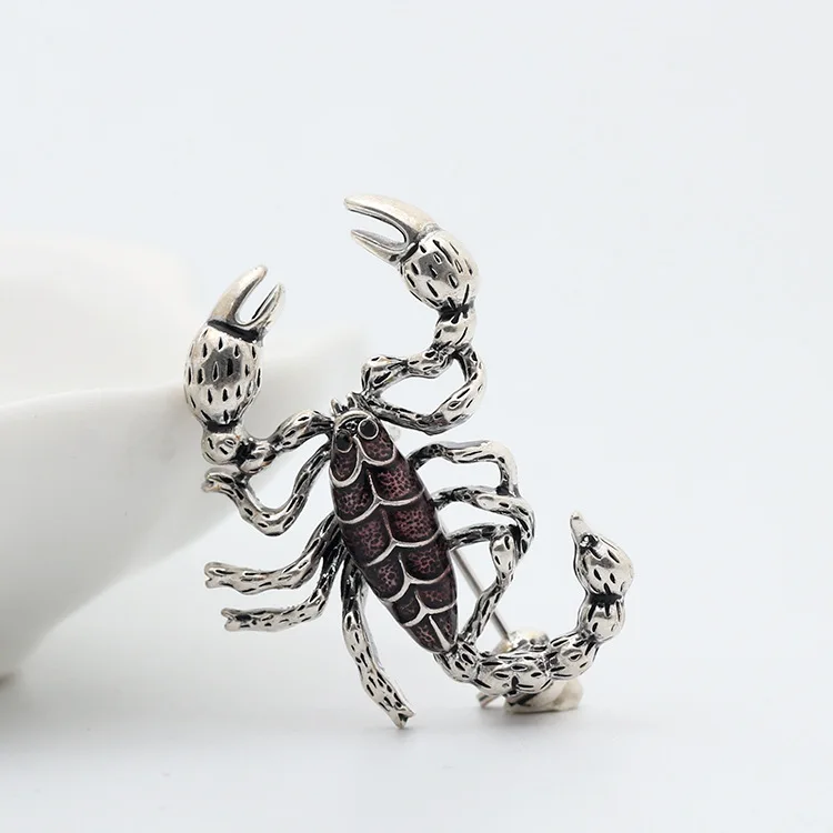 

SUN & CLOUD New Products Retro Black And White with Pattern Scorpion Brooch Dark-Purple Oil Drop Brooch Men And Women Collar Pin