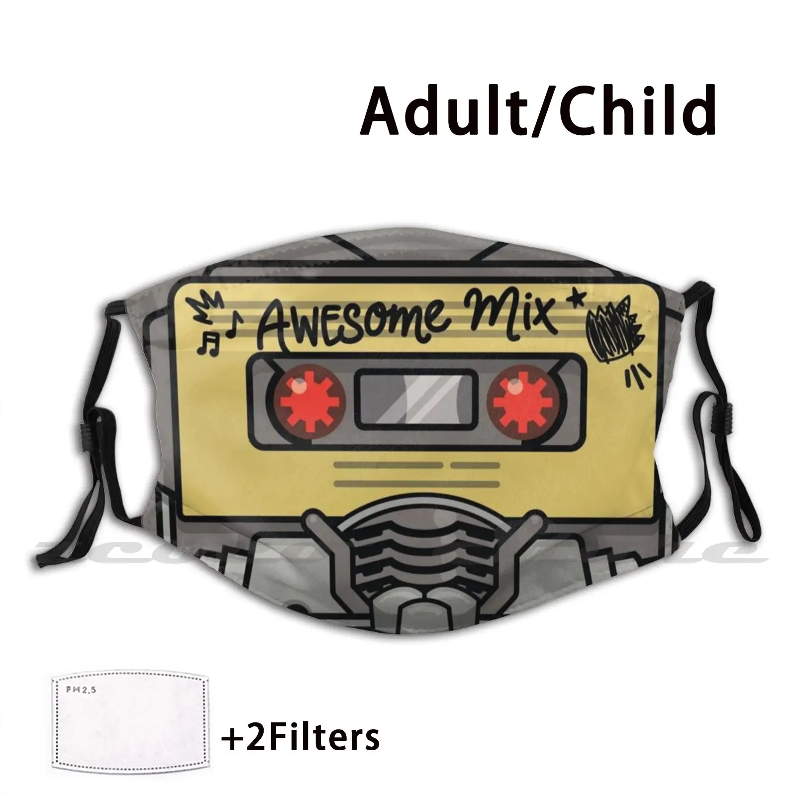 

Awesome Mix Mask Adult Child Washable Pm2.5 Filter Logo Creativity Movie Comic Cassette Tape Music Awesome Mix Comic Book