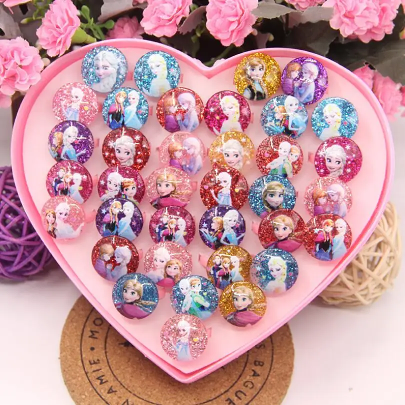 

Children's Cute Cartoon Ring Girl Pink Pig Gold Powder Ring Princess Love Plastic 36 Pcs/Box