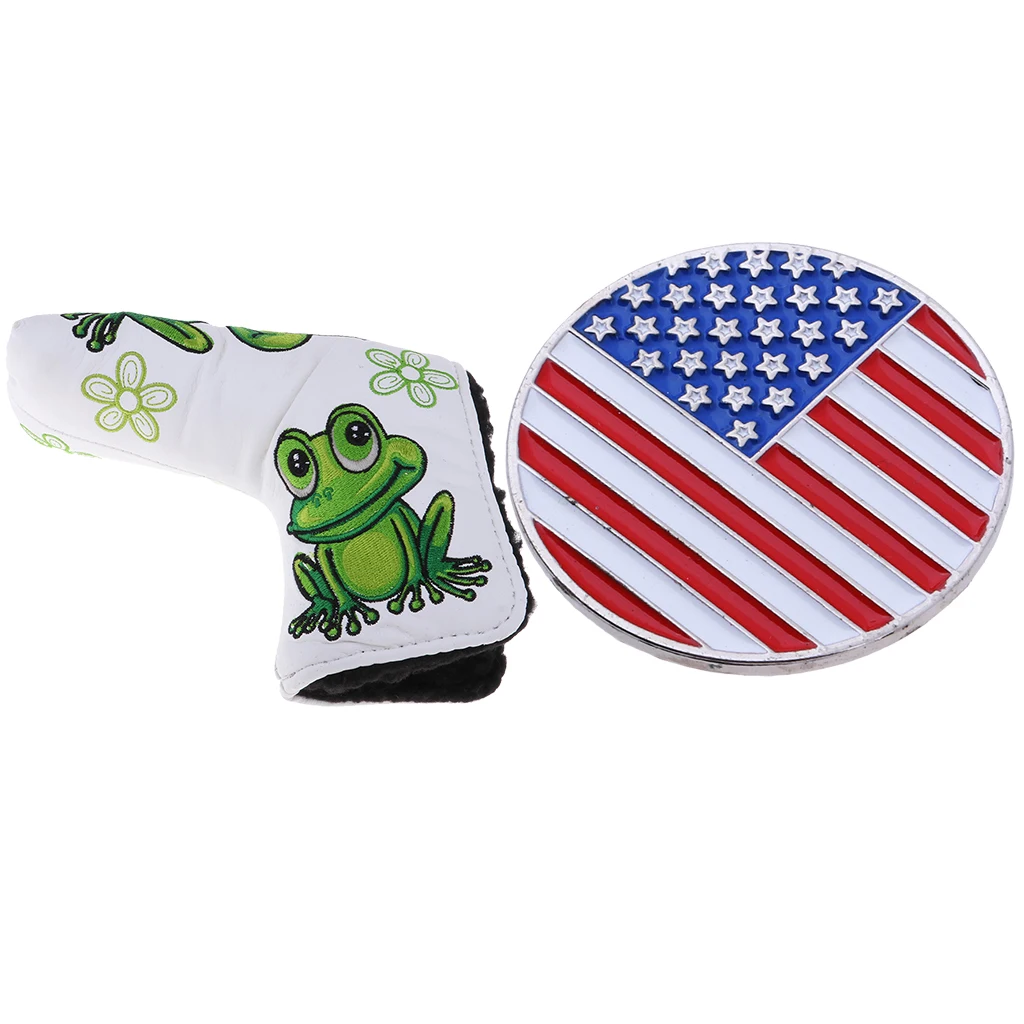 Golf Putter Cover Blade Head Protector with American Flag Golf Marker Club Driver Head Protector Golf Accessories Gifts