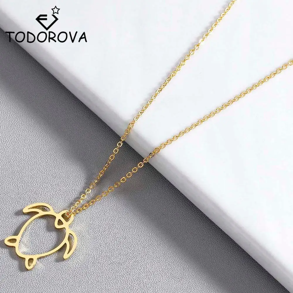 

Todorova Simple Hollow Sea Turtle Tortoise Pendant Necklaces for Women Animal Ocean Beach Jewelry Female