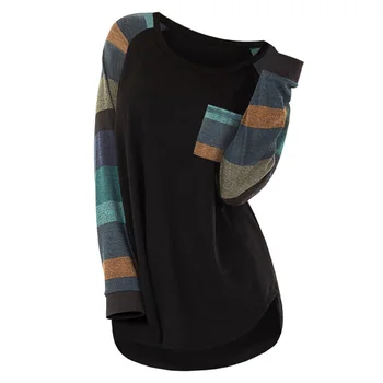 

ROSEGAL Plus Size T Shirt Contrast Color Stripe Pocket Color Blocking T Shirt Raglan Sleeve Hit Color Long SleevesTee Tops