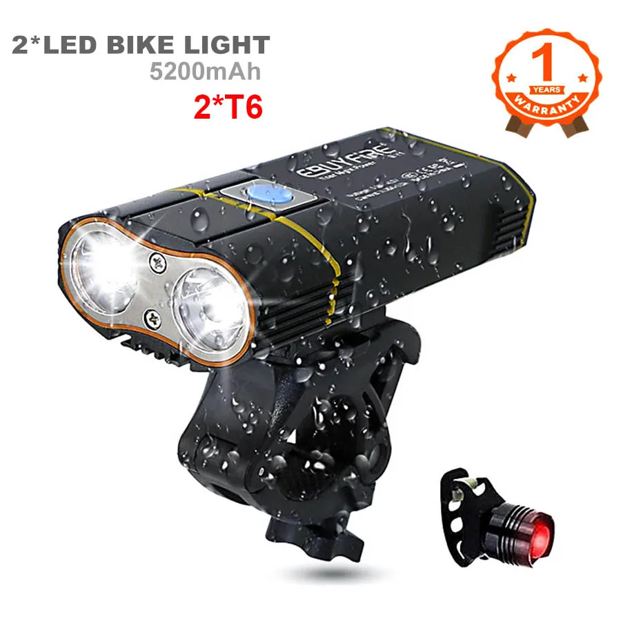 6000LM Bicycle Light 2x XML-L2 LED Bike Light With USB Rechargeable Battery Cycling Front Light