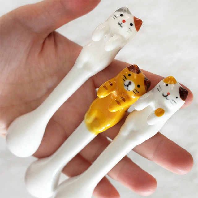 Cute Cat Little Kittens Ceramic Measuring Spoon Set, 6 x 3 x 2.25 inches,  Multicolored,11717