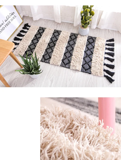 Inyahome Moroccan Farmhouse Bath Rugs Tufted Cotton Washable Throw