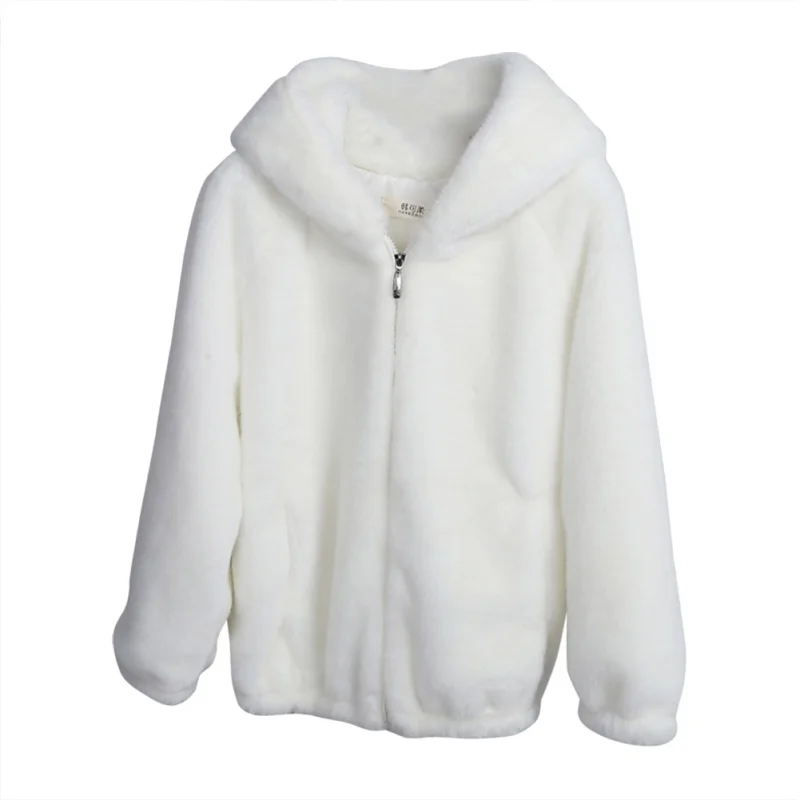 Зимняя теплая Женская флисовая куртка, Женская плюшевая куртка с капюшоном большого размера, однотонная бежевая Меховая куртка на молнии с