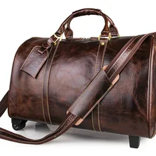 Мужская большая сумка из натуральной кожи для путешествий на колесиках из воловьей кожи 2" коричневая большая сумка на колесиках Бостонская сумка