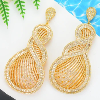 

missvikki Luxury Gorgeous Big Pendant Earrings Full Shiny CZ Bride Wedding Actor Dancer Appointment Party Show Earring Jewelry