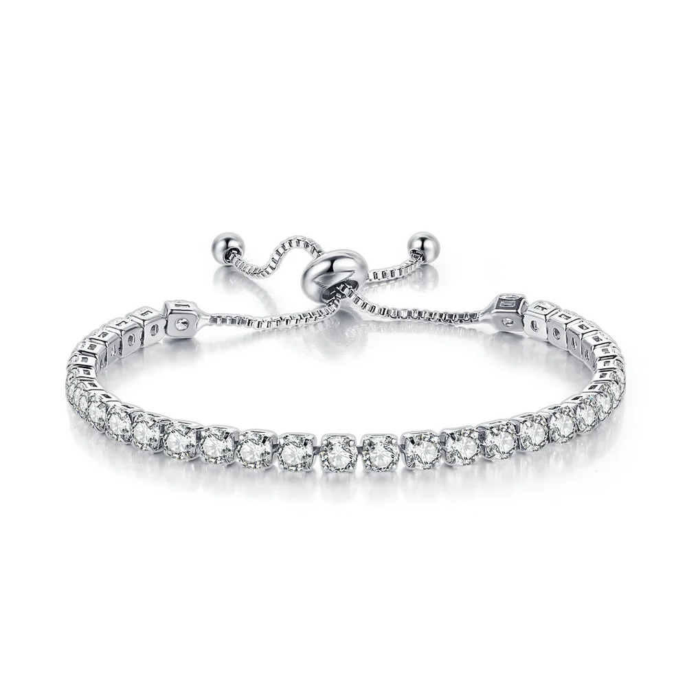 Двойные серебряные однослойные циркониевые браслеты для женщин, ювелирные изделия, регулируемый ползунок, пряжка, браслет, DFH133M - Окраска металла: Platinum-Clear
