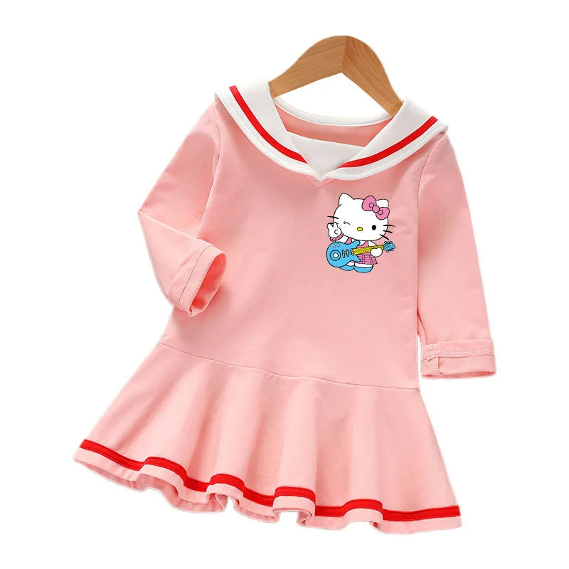 thumbnail image 1 of Hello Kitty nueva ropa para niños primavera y otoño niña algodón vestido con volantes de manga larga bebé lindo estilo universitario falda para niñas, 1 of 5