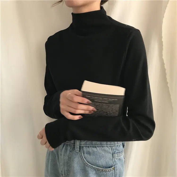 

Long-sleeved T-shirt Base Shirt Female Solid Color 2020 Spring New Style Korean-style Half Turtleneck South Korea Tops