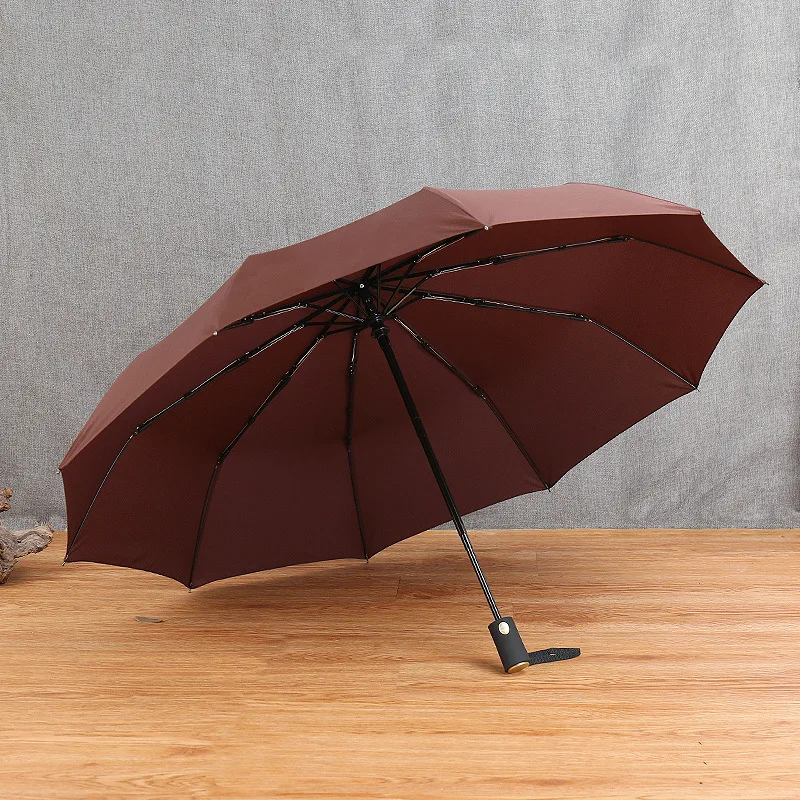 Coffee Folding Automatic Sunny and Rain Umbrella Parasol Luxury Windproof Umbrella Wind Resistant Paraguas for Women Men Travel Outdoor - Цвет: Coffee