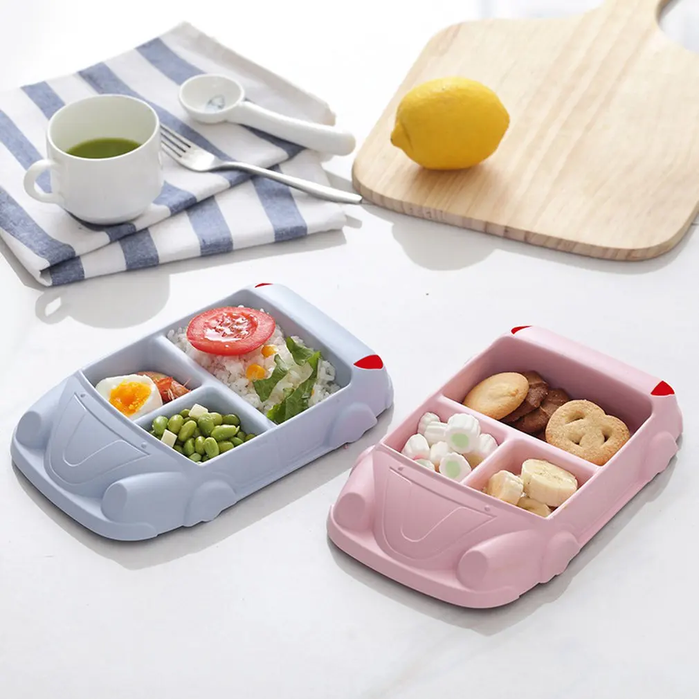 

4Color Creative Bamboo Fiber Dinner Plate Divided Dining Dish Cartoon Cute Snack Tray Breakfast Dishes Kitchen Tableware 15*24cm