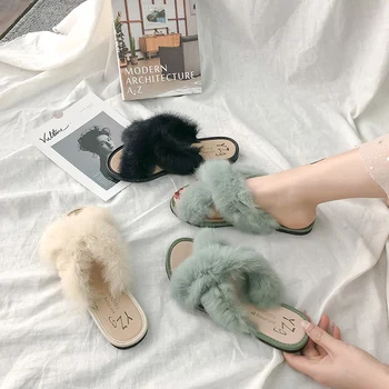 

Shoes Woman's Slippers Fur Flip Flops Luxury Slides Shose Women Lady 2020 Flat Plush Soft Designer Girl PU Rome Rubber Basic