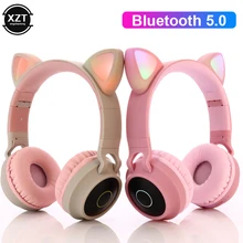 LED Cat Ear Headphones Bluetooth 5.0 Noise Cancelling  Adults Kids girl Headset Support TF Card FM Radio With Mic Wireless+Wired