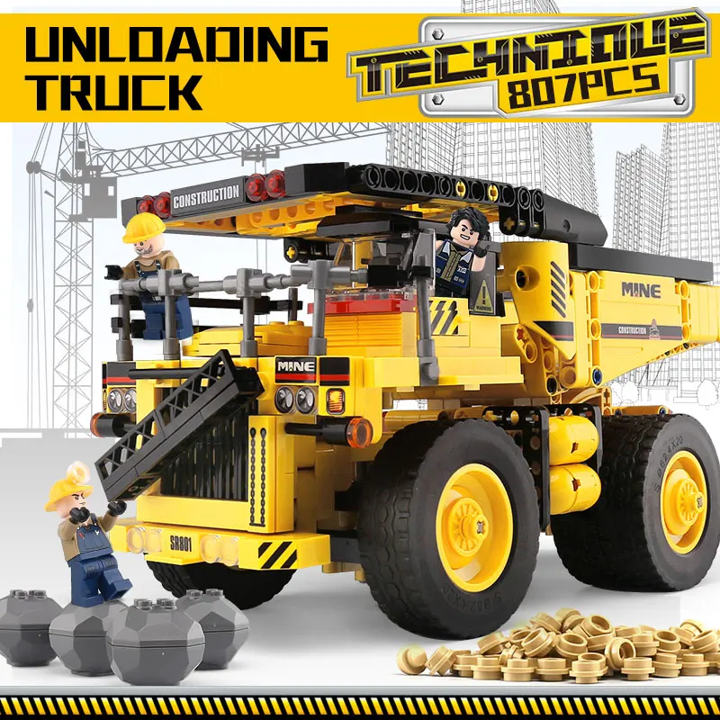 

807pcs City Mine Dump Truck Building Blocks Bricks Technic Engineering Tipper Car Model Set DIY Educational Toys for Children