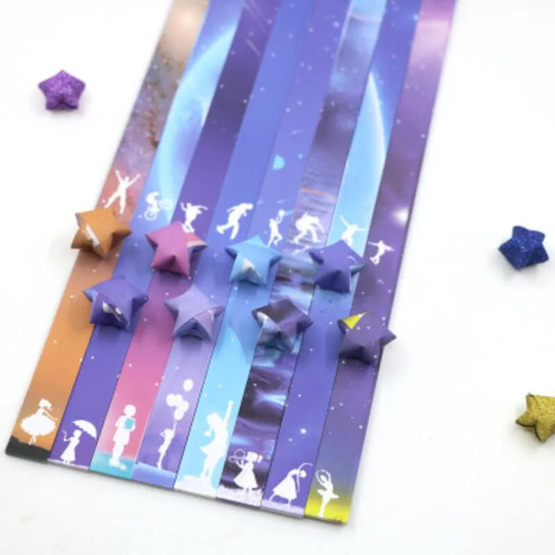 136 X Folding Paper Lucky Star Paper Strip Sky Universe Pattern Origami Craft  Handmade Home DIY Cards Gift  Decoration
