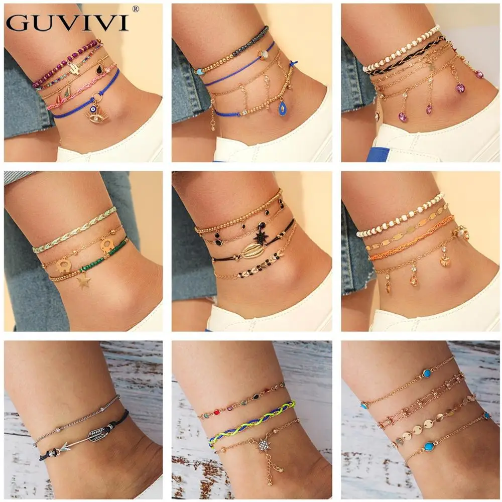 Layered Boho Charm Anklets Set Gold Color Shell Flamingo Pendant Chain Ankle Bracelets Women Leg Foot Jewelry Accessories Gift Layered Boho Charm Anklets Set Gold Color Shell Flamingo Pendant Chain Ankle Bracelets Women Leg Foot Jewelry Accessories Gift