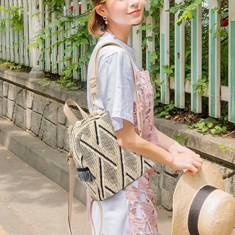 3 In 1 Anti Theft Women Straw Small Backpack Handmade Rattan Tassel Crossbody Girls Travel Bag 2021 Summer Beach Shoulder Bag