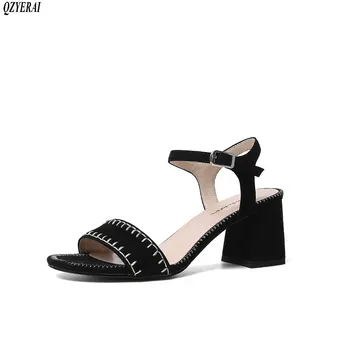 

Korea summer new women's sandals sheepskin sandals 6cm high heels fashion sweet simple women's shoes