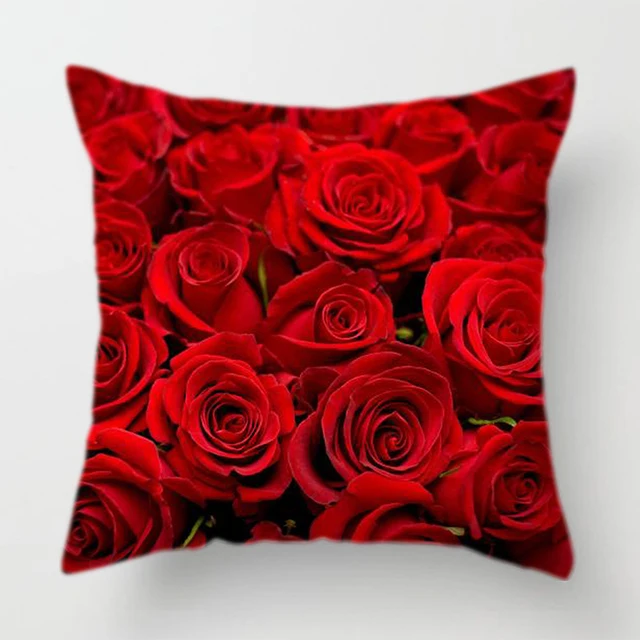 Red Rose Flower Heart Polyester Decorative Throw Pillowcase I Love You Letter Cushions Cover for Sofa Valentines Decorative Throw Pillow Cover