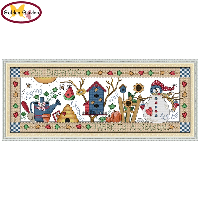 

GG Four Seasons Cross Stitch Patterns Joy Sunday 11CT 14CT Handcraft Embroidery Sets Cartoon Cross Stitch Kits for Home Decor