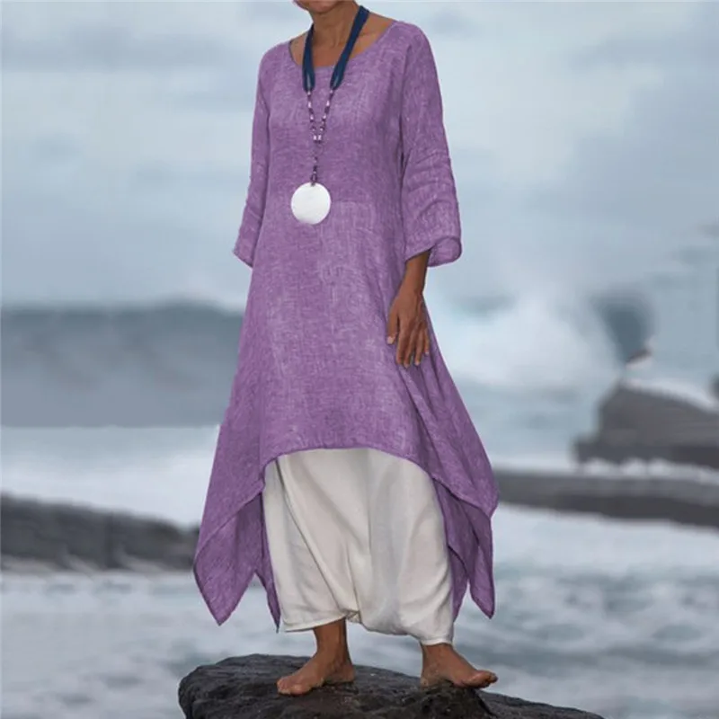 

Women Fall Dress Plus Size Long Sleeve Dress Slit Irregular Hem Plus Size Long Dress Vintage Beach Dress