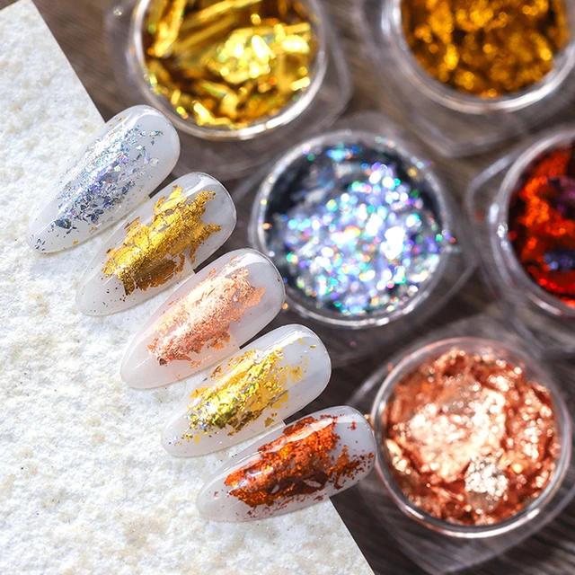 1 Box Gold Silver Irregular Aluminum Foil Paper Nail Art Sticker 3D Glitter  DIY Manicure UV Gel Polish Nail Decoration Tools 