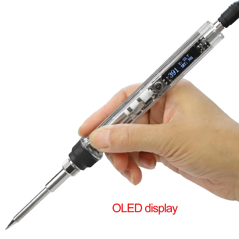 DC 16-24V 72W T12 Mini electric soldering iron adjustable temperature With OLED digital display Transparent plastic shell handle |