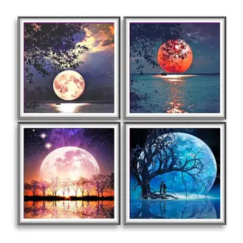 

New 4 Pack Sunrise Sunset 5D DIY Diamond Painting Kits Full Drill Rhinestone Embroidery Cross Stitch Home Decor