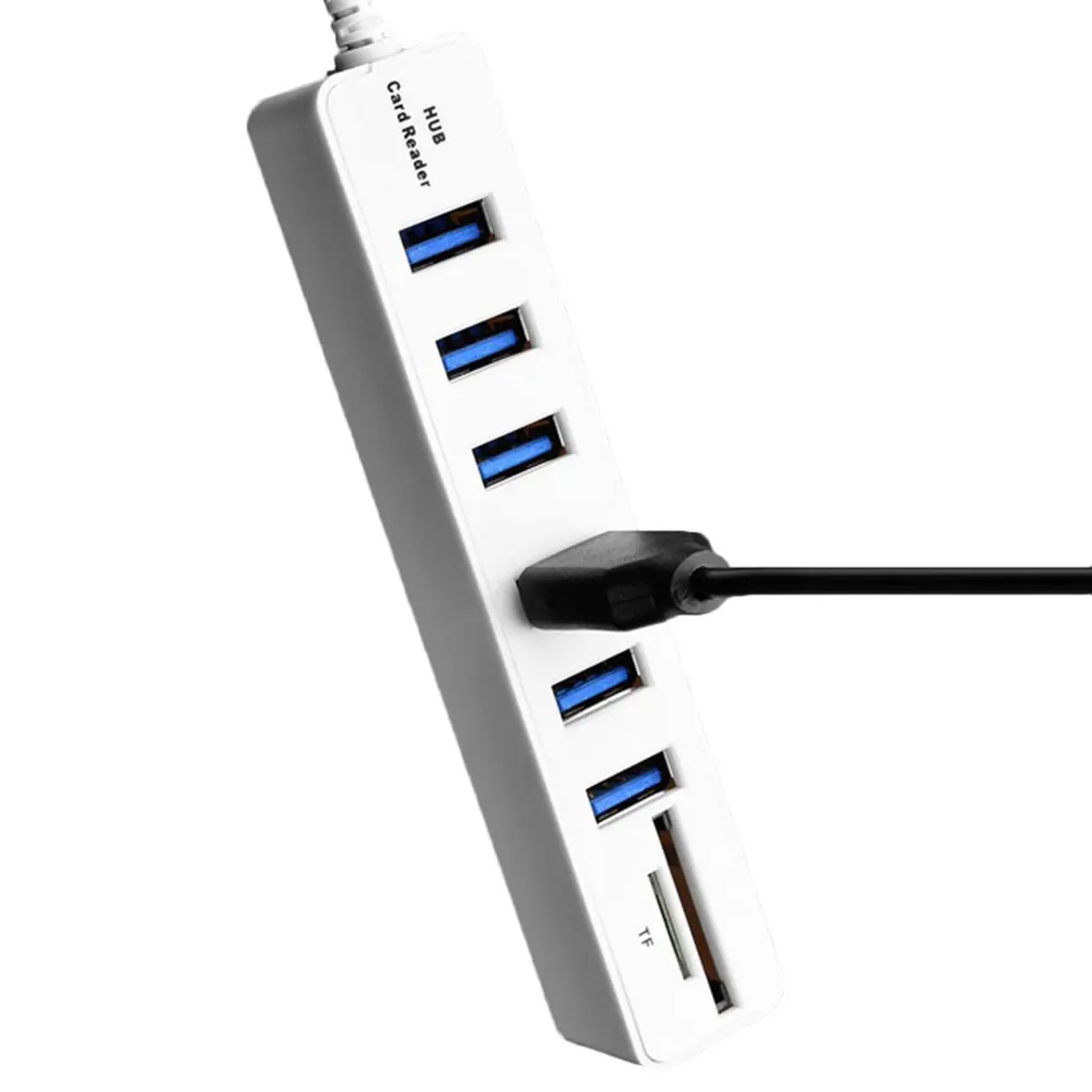 USB 2.0 Hub 6 Ports High Speed 480 Mbps TF/SD Card Reader USB Splitter For PC Laptop Computer Peripherals Accessories