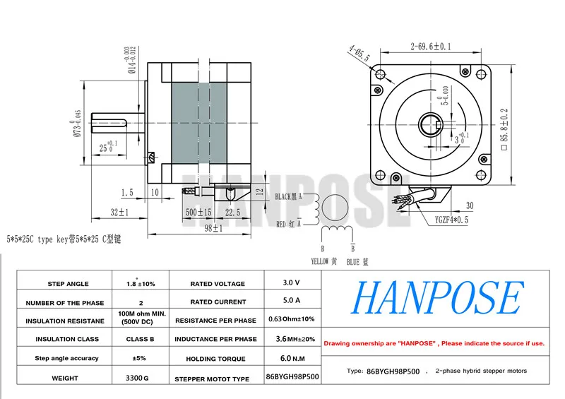 Nema 34 шагового двигателя 86BYGH8040/9850/11860 4,0/6,0/8,0 Н. М D14mm Nema34 шаговый двигатель для 3D фрезерный станок с ЧПУ