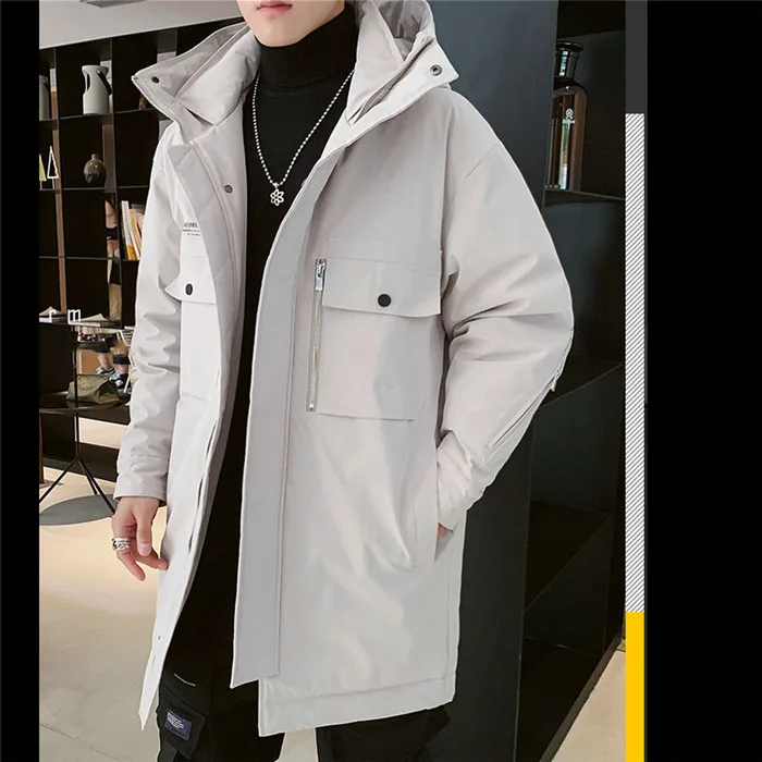 Men's Down Jacket Medium Long Coat New Winter Trend Handsome Tooling Outerwear Light Tide Brand Thick Winter Jacket JIA481